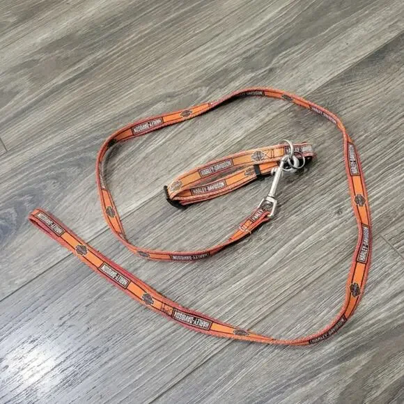 Harley Davidson‎ Clip Dog Leash & Collar Matching Set Biker Motorcycle Orange - Picture 1 of 5